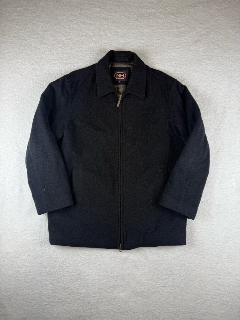 Newport Harbor Wool Jacket Mens Medium  Black Full Zip Quilted Lining Ukraine